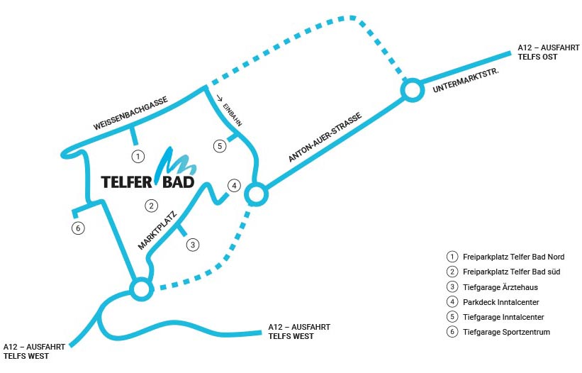 Grafische Darstellung Anfahrt zum Telfer Bad
